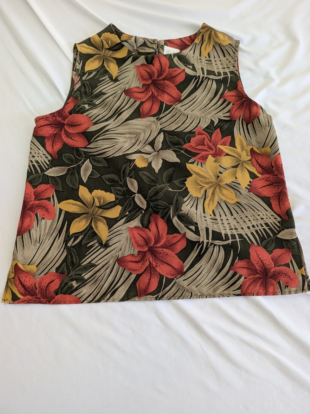 Jaclyn Smith Tropical Floral Tank Top in Olive, Red & Yellow